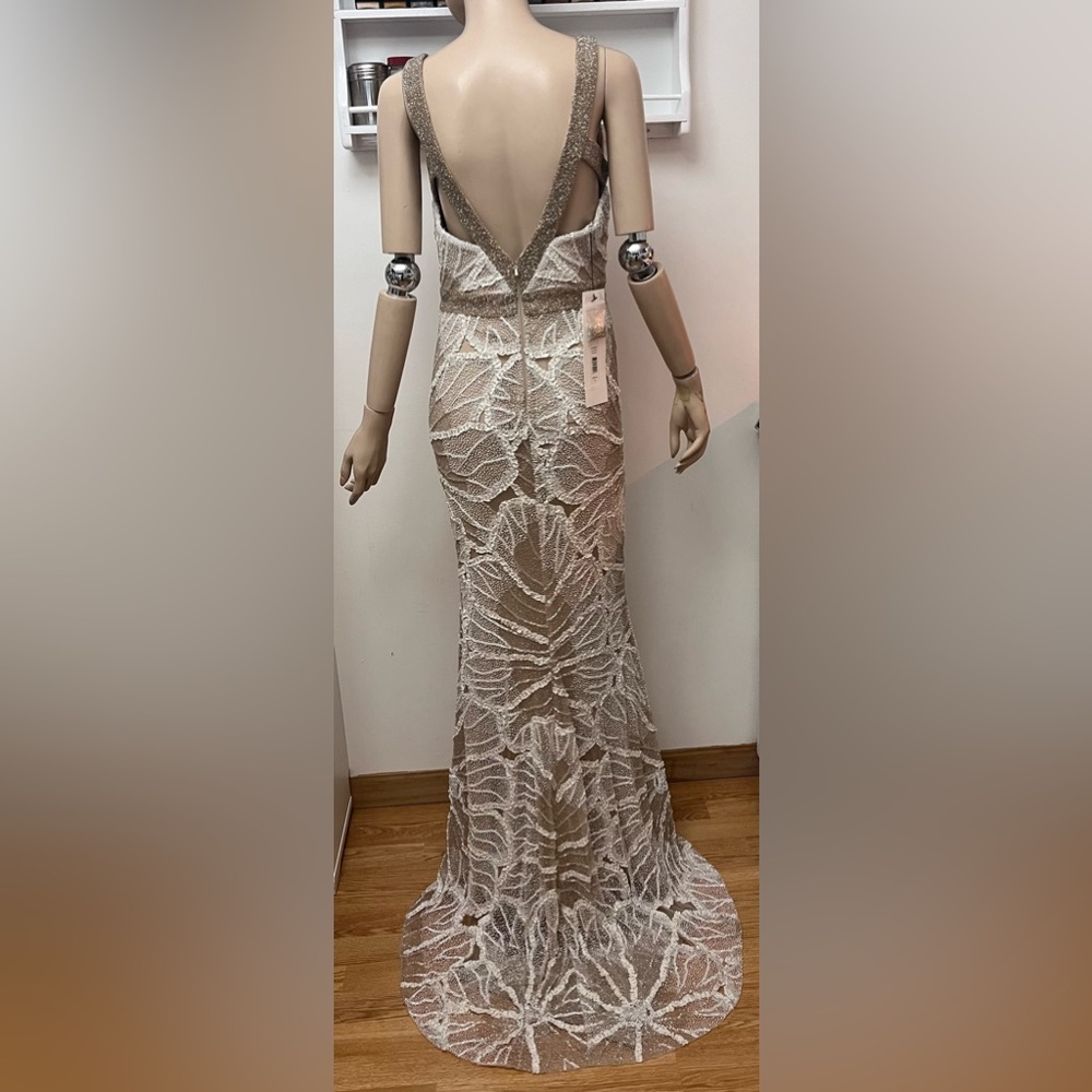 Badgley Mischka Couture Ivory Silver Dress Gown